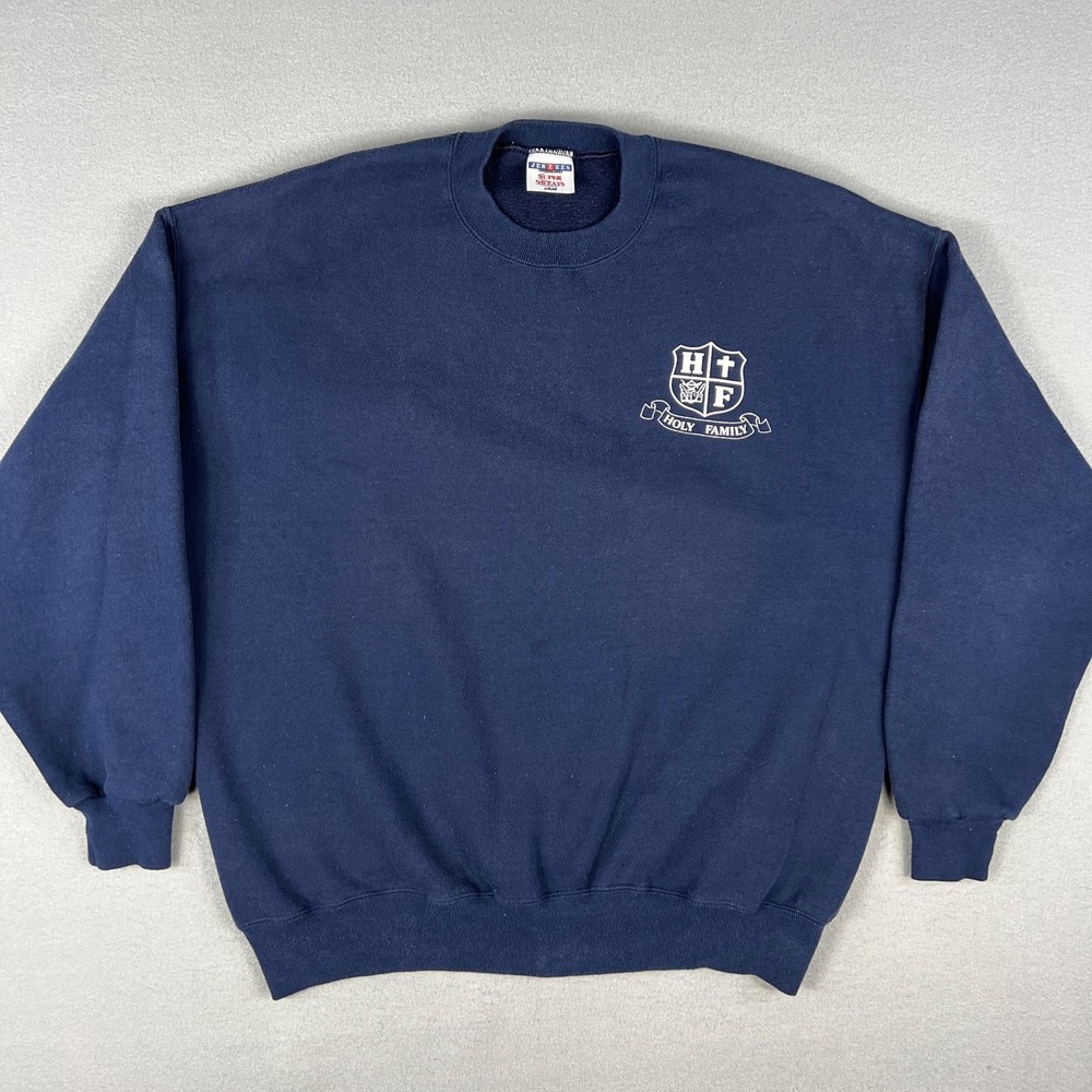 VTG‎ Jerzees Super Sweats Sweatshirt Fits XL Church Holy Family Crest Religion